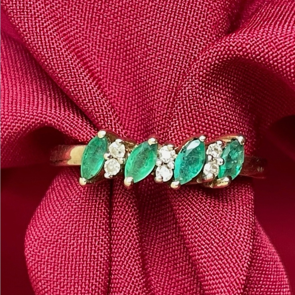 SOLD - Diamond and Emerald Ring 10k Gold